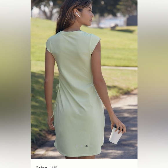 NWT w Flaw Anthropologie daily practice Montauk v-neck dress XS lime green - Picture 11 of 13